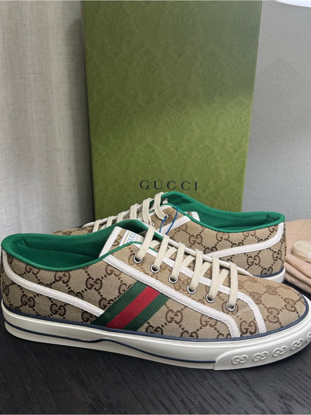 Gucci Tennis 1977 Sneakers Original GG Canvas Beige Ebony 11.5